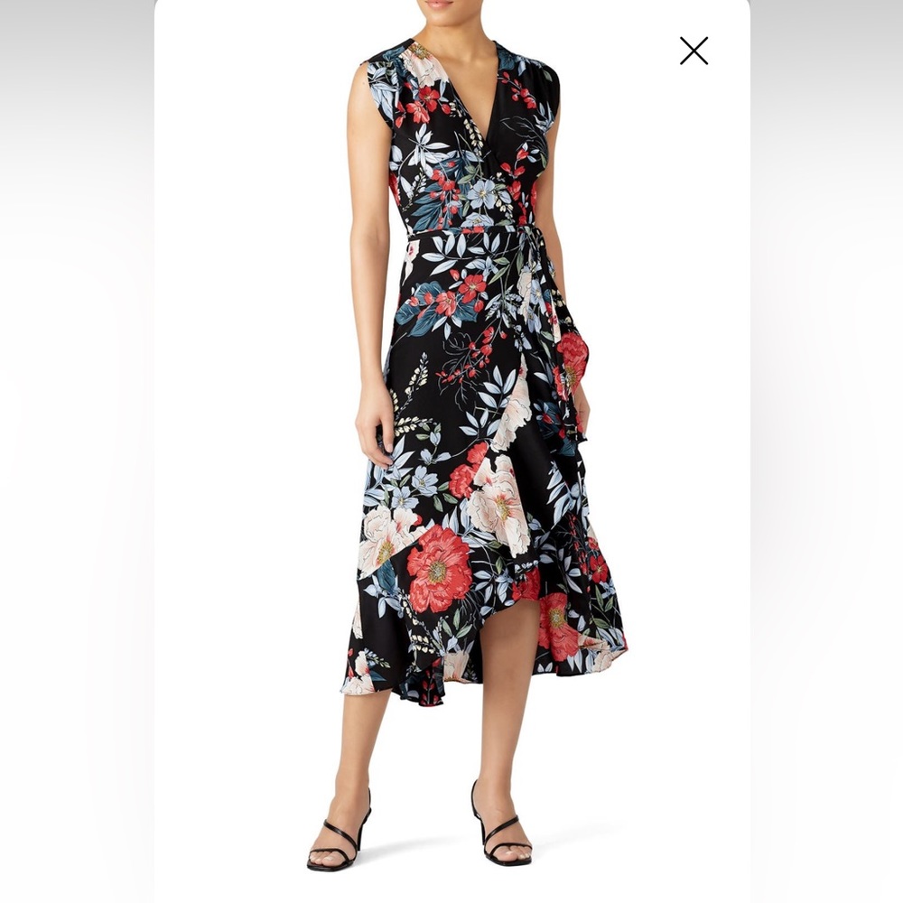 Yumi Kim Floral Santorini Black Wrap Dress, Small